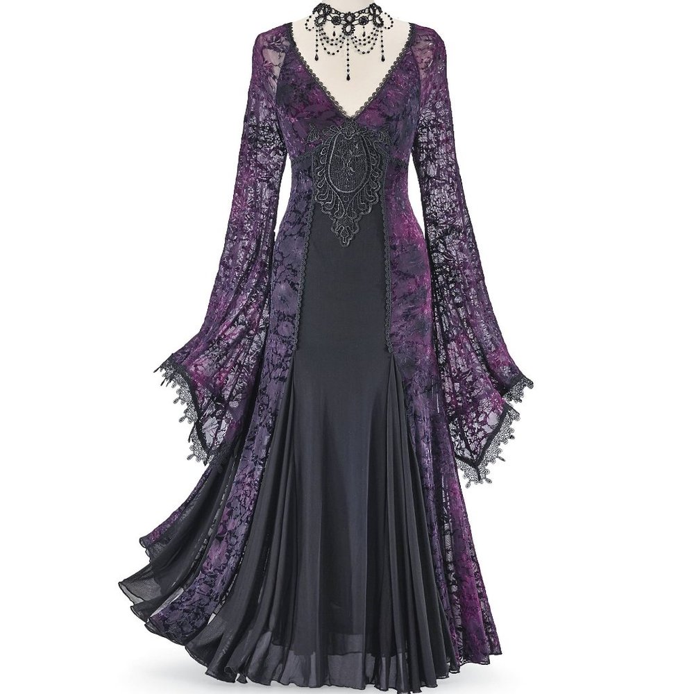 Punk Rave Purple Black Goddess Dress Gown NWT 2X